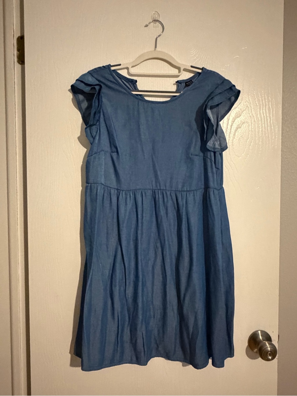 Blue Chambray Flutter Sleeve Dress